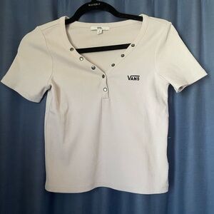 Vans Women's Lavender Snap-Button Ribbed Short Sleeve Tee